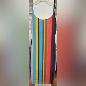 Lovely Day Bright Colorful Striped Body-con Mesh Summer Midi Dress